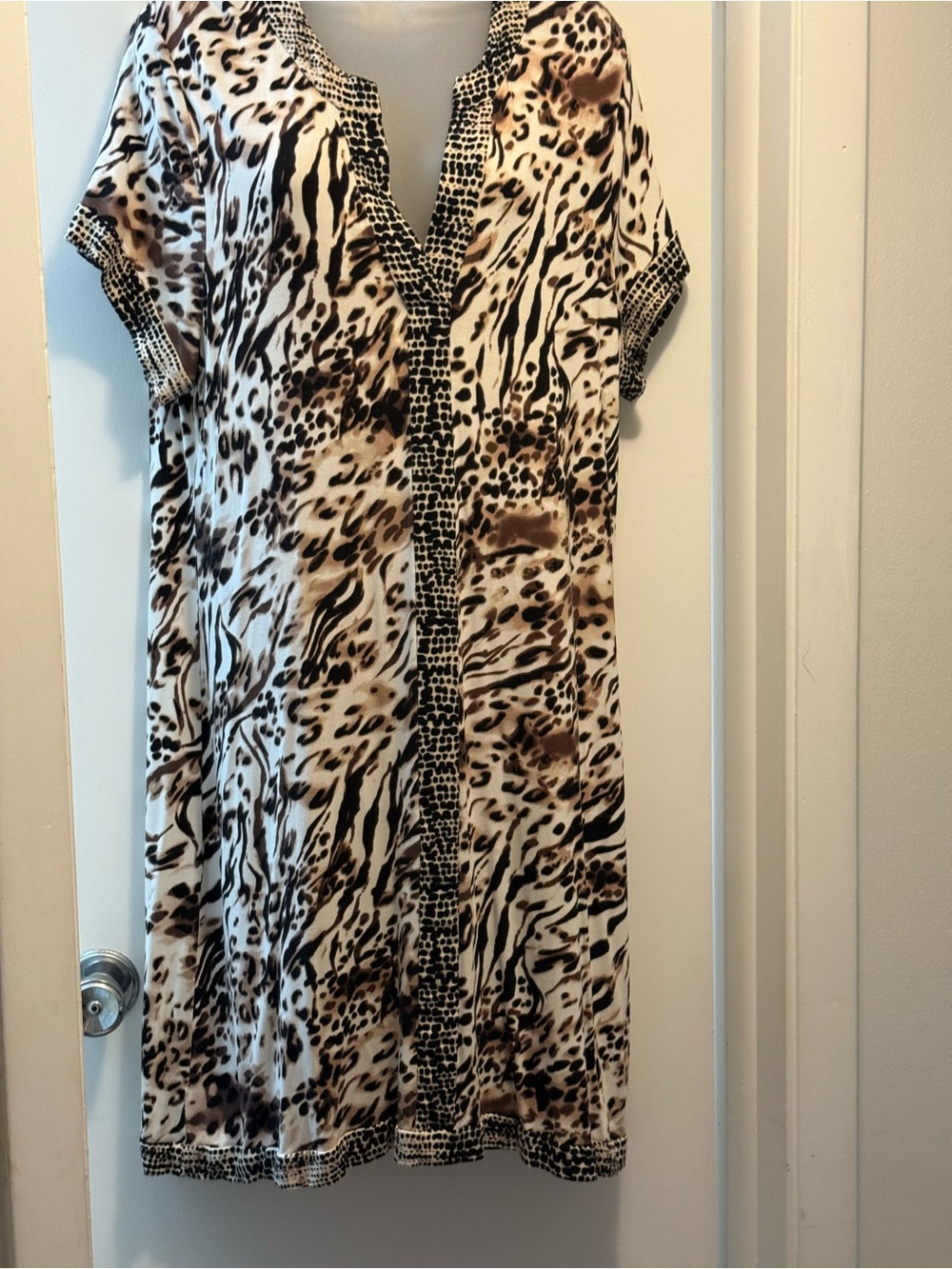 Calvin Klein Animal-Print Midi Dress in Cream and Brown